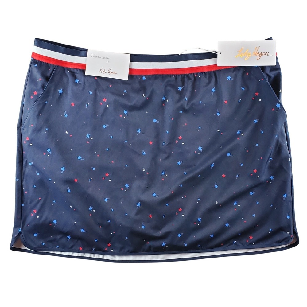 Lady Hagen Womens XL Pull On Contrast Trim Skort Navy Star‎ Breathable Golf New